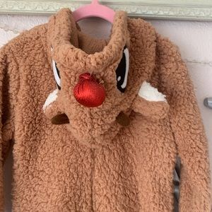 Rudolph Fleece onesie  zip pajamas Christmas hooded size 4